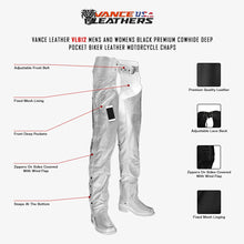 Load image into Gallery viewer, Motorcycle Black Leather Chaps Deep Pocket Moto by Vance Leather