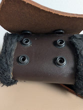 Load image into Gallery viewer, Sword Frog with Black Fur Lined Leather in Dark Brown
