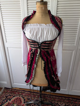 Load image into Gallery viewer, Pirate or Medieval silk long Underbust Ruffle Collar brocade vest