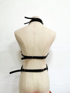 Leather Body Harness with Leg Straps