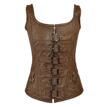 Load image into Gallery viewer, Corset Leather 6 Buckle Zipfront Tank
