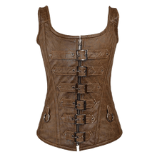 Load image into Gallery viewer, Corset Leather 6 Buckle Zipfront Tank