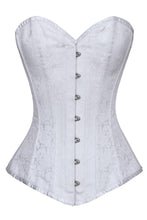 Load image into Gallery viewer, Brocade Overbust White Corset in Size 28