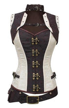 Load image into Gallery viewer, Cream/Brown Brocade Overbust Corset w/Belt with Pouch &  Bolero Vest