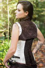 Load image into Gallery viewer, Cream/Brown Brocade Overbust Corset w/Belt with Pouch &  Bolero Vest