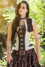 Load image into Gallery viewer, Cream/Brown Brocade Overbust Corset w/Belt with Pouch &  Bolero Vest