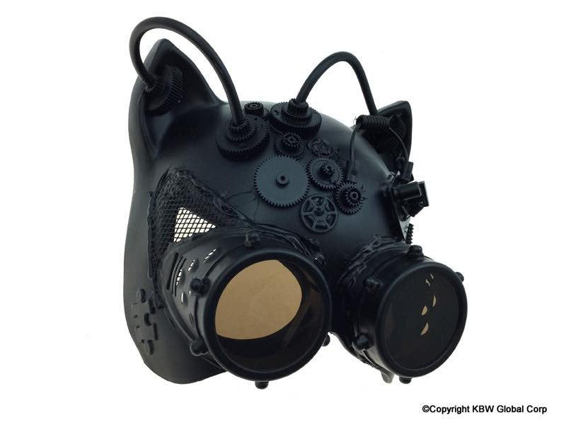 steampunk goggles black Kbw Black Steampunk Kitty Cat Women's Costume Half Mask with Goggles