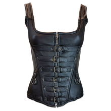 Load image into Gallery viewer, Corset Leather 6 Buckle Zipfront Tank