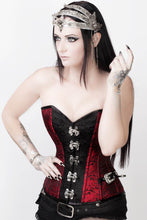 Load image into Gallery viewer, Red&Black Brocade Corset w-Belt with a Pouch & Bolero