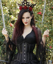 Load image into Gallery viewer, Black Mesh Underbust Corset with Curvy Hipline