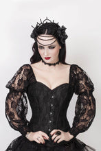 Load image into Gallery viewer, Gothic Black Brocade Corset With Black Lace Sleeves