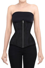 Load image into Gallery viewer, Black Brocade Underbust Training Corset with front Zipper