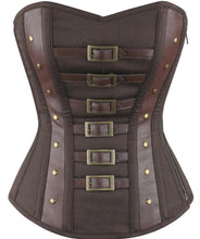 Load image into Gallery viewer, Steampunk Overbust Brown Corset w/ 6 Buckles Sizes 20, 30