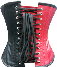 Load image into Gallery viewer, Corset Overbust Red/Black Satin w/Belt Sizes 24,30
