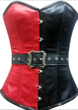 Load image into Gallery viewer, Corset Overbust Red/Black Satin w/Belt Sizes 24,30