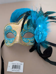 Venetian Style Masquerade Mask, Swan Motif w/ Feathers in 2 Colors