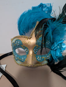 Venetian Style Masquerade Mask, Swan Motif w/ Feathers in 2 Colors