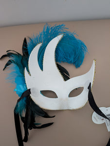 Venetian Style Masquerade Mask, Swan Motif w/ Feathers in 2 Colors