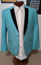 Load image into Gallery viewer, Vintage Style 60's Suit In Turquiose with Black Trim by Vinci Size 38S/32W
