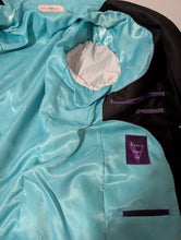 Load image into Gallery viewer, Vintage Style 60's Suit In Turquiose with Black Trim by Vinci Size 38S/32W
