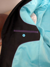 Load image into Gallery viewer, Vintage Style 60's Suit In Turquiose with Black Trim by Vinci Size 38S/32W
