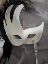 Load image into Gallery viewer, Venetian Style Masquerade Swan Motif with Feathers and Attached Stick in 3 Colors
