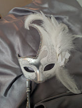 Load image into Gallery viewer, Venetian Style Masquerade Swan Motif with Feathers and Attached Stick in 3 Colors
