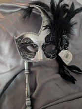 Load image into Gallery viewer, Venetian Style Masquerade Swan Motif with Feathers and Attached Stick in 3 Colors
