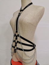 Load image into Gallery viewer, Leather Choker and Waist Harness with Chains
