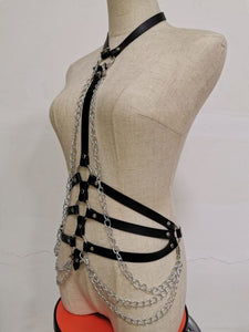 Leather Choker and Waist Harness with Chains