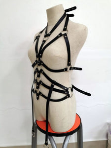 Leather Body Harness with Leg Straps