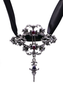 Ornate Ribbon Necklace with Purple Gems