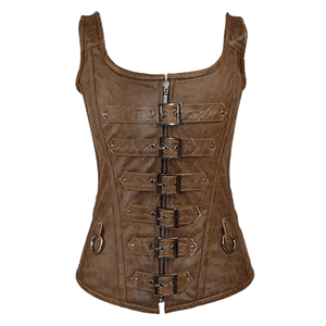 Corset Leather 6 Buckle Zipfront Tank