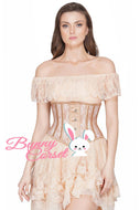 Champagne Mesh Underbust Corset With Lace Overlay