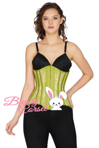 Olive Mesh Underbust Corset With Lace Overlay
