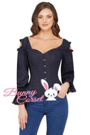 Navy Corset Long Sleeve Blouse Cold Shoulder in Sizes 22,24,30