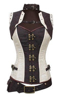 Cream/Brown Brocade Overbust Corset w/Belt with Pouch &  Bolero Vest