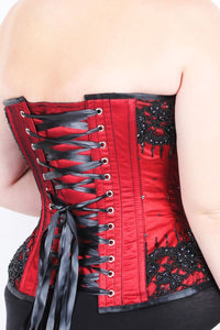 Overbust Red w-Beaded Lace Overlay