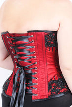 Load image into Gallery viewer, Red Satin Overbust Corset with Black Beading
