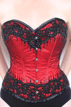 Load image into Gallery viewer, Overbust Red w-Beaded Lace Overlay
