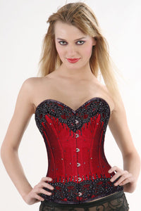 Overbust Red w-Beaded Lace Overlay