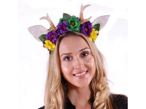 Headband Antler w-Flowers & Leaves