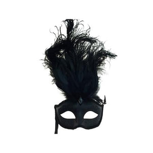Venetian Mask w/ Feathers & Stick in 6 Colors