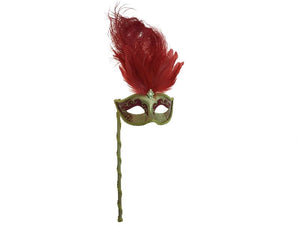 Venetian Mask w/ Feathers & Stick in 6 Colors