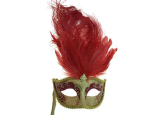 Load image into Gallery viewer, Venetian Mask w/ Feathers &amp; Stick in 6 Colors
