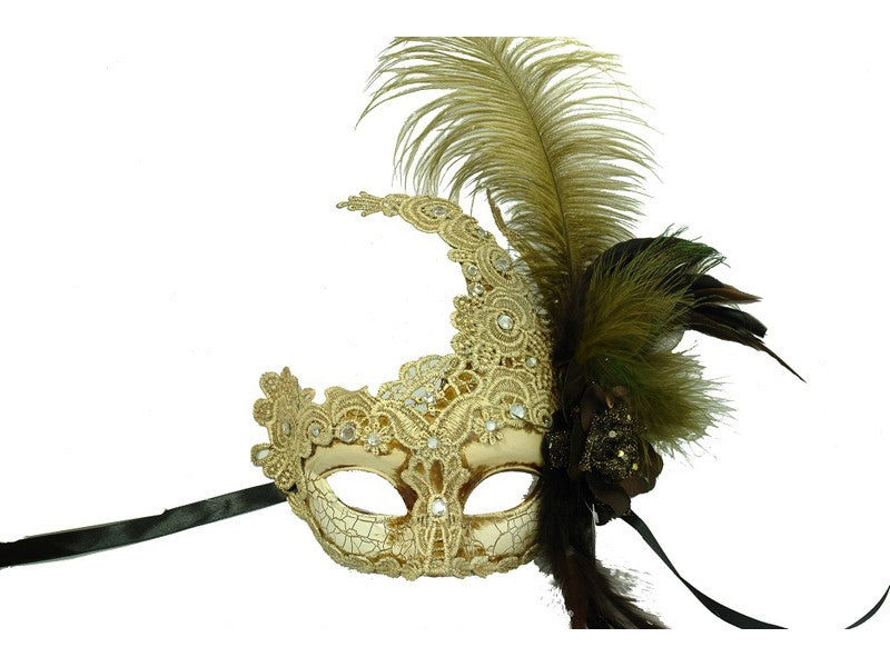 Masquerade Crescent Lace w/ Feathers