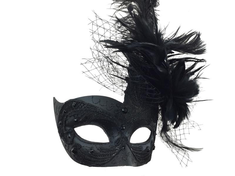 Mask Venetian Black Feathers and Lace