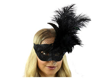 Load image into Gallery viewer, Mask Venetian Black Feathers and Lace
