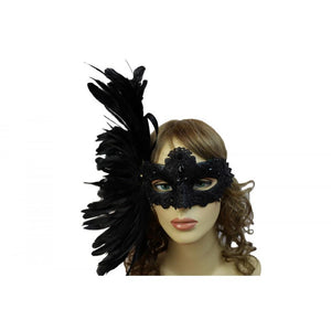 Venetian Lace Mask w/Jewels and Coque Feathers in 3 Colors