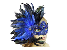 Load image into Gallery viewer, Venetian Lace Mask w/Jewels and Coque Feathers in 3 Colors
